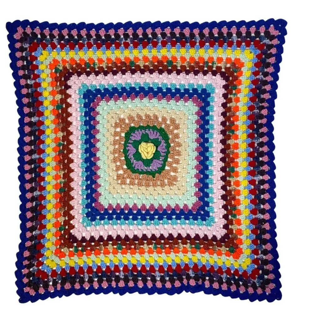 Baby or Lap Blanket Hand Knit Crochet Multicolor Homemade Granny Boho